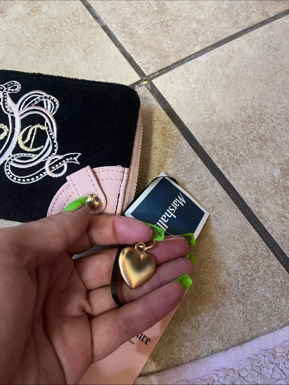 Juicy Couture Black Wallet with Pink Accents and Embroidered Crown